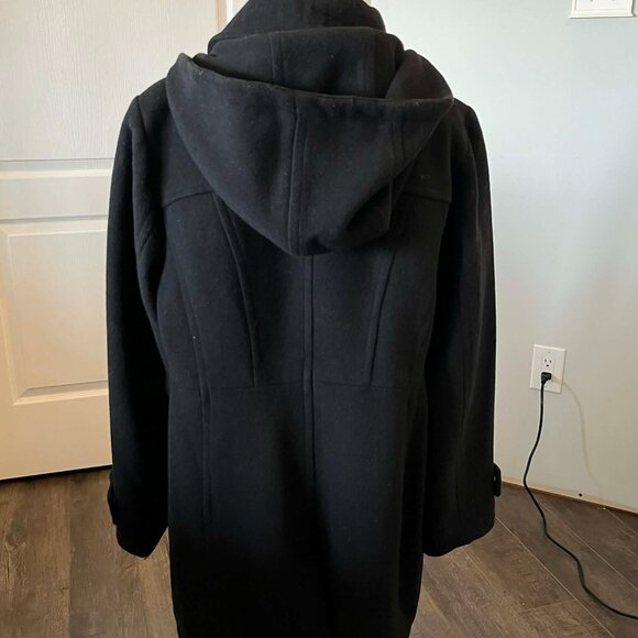 Michael Kors Women's Petite size PXL Black Wool Blend Full Zip Hooded Coat - Picture 3 of 8